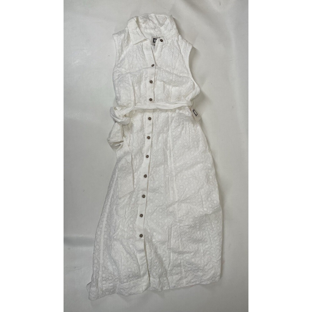 Anne Klein Eyelet Diane Midi Shirt Dress Sleeveless Button Front Size 10 White